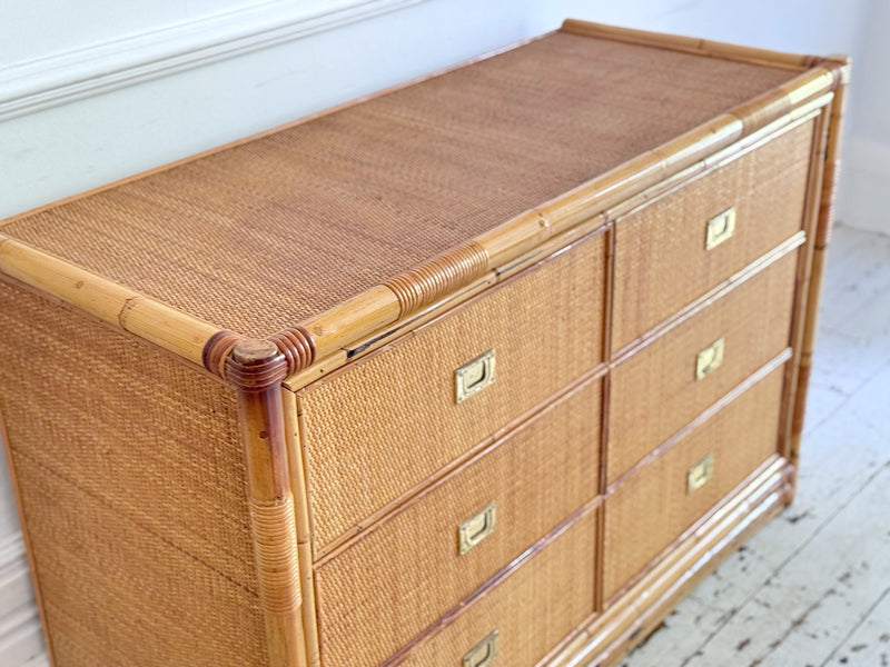 A 1970's Vivai Del Sud Italian Rattan & Bamboo Three Drawer Sideboard