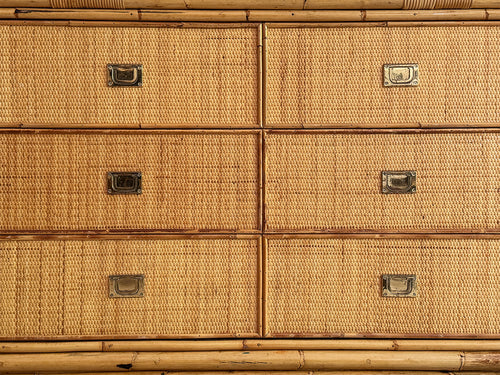 A 1970's Vivai Del Sud Italian Rattan & Bamboo Three Drawer Sideboard