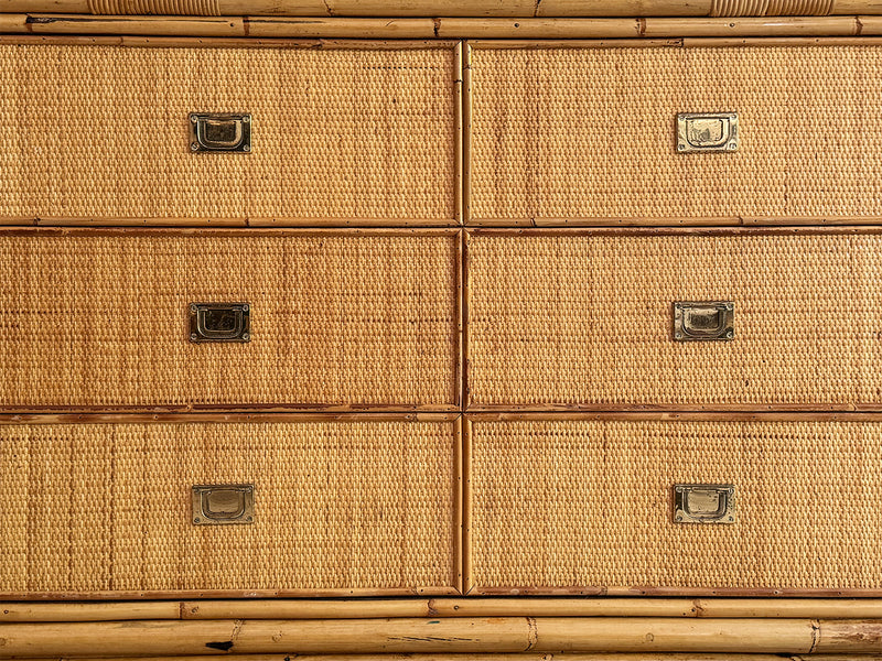 A 1970's Vivai Del Sud Italian Rattan & Bamboo Three Drawer Sideboard