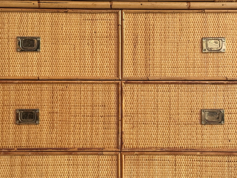 A 1970's Vivai Del Sud Italian Rattan & Bamboo Three Drawer Sideboard