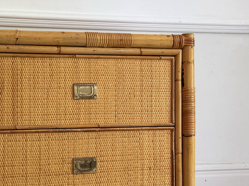 A 1970's Vivai Del Sud Italian Rattan & Bamboo Three Drawer Sideboard