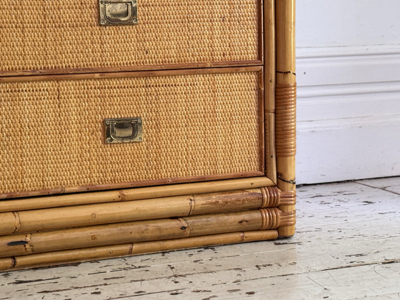 A 1970's Vivai Del Sud Italian Rattan & Bamboo Three Drawer Sideboard