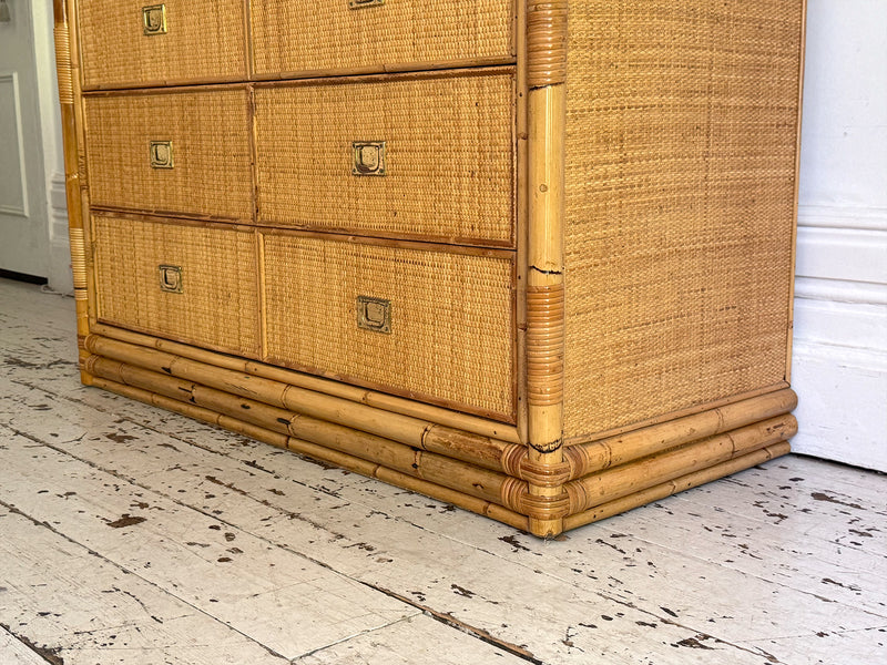 A 1970's Vivai Del Sud Italian Rattan & Bamboo Three Drawer Sideboard