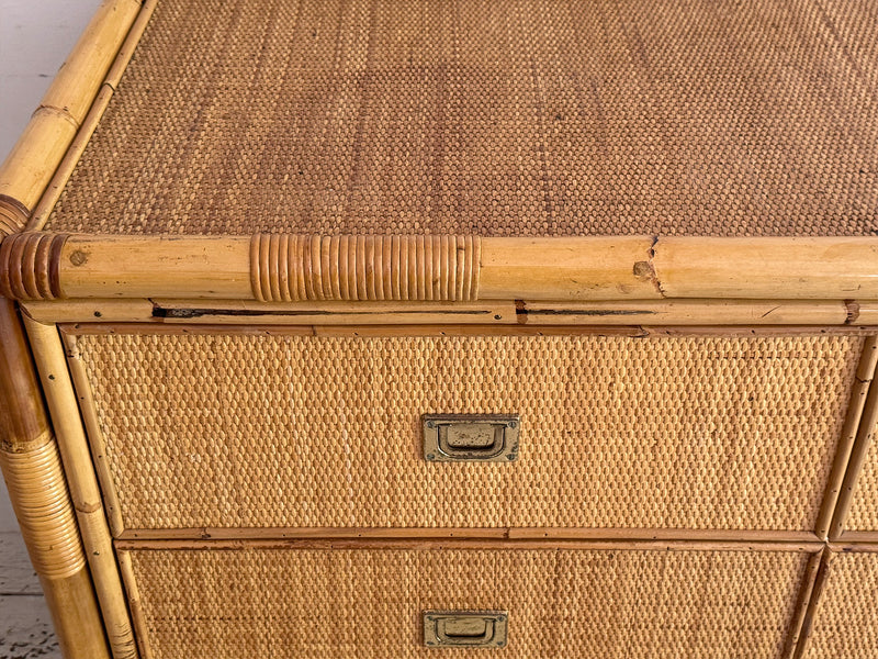 A 1970's Vivai Del Sud Italian Rattan & Bamboo Three Drawer Sideboard