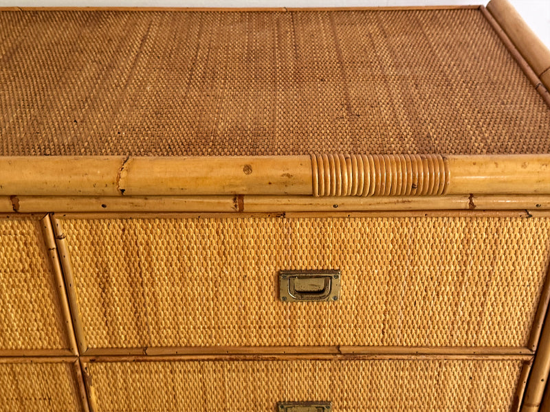 A 1970's Vivai Del Sud Italian Rattan & Bamboo Three Drawer Sideboard