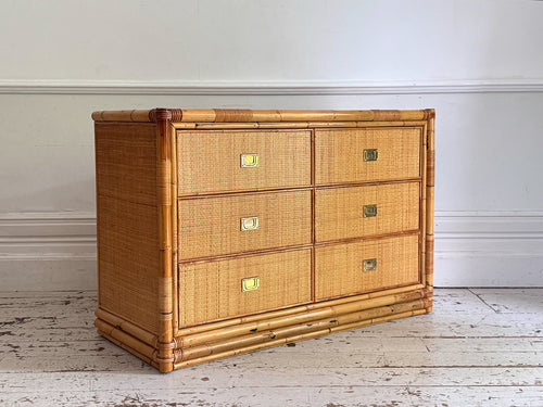 A 1970's Vivai Del Sud Italian Rattan & Bamboo Six Drawer Sideboard