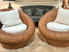 A Very Large Pair of Round Woven Rattan 1970's Lounge Chairs