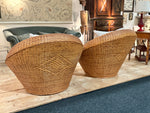 A Very Large Pair of Round Woven Rattan 1970's Lounge Chairs