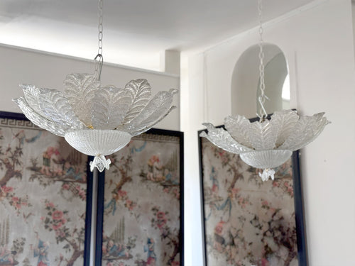 A Pair of Large 1970's Murano Glass Leaf Chandeliers