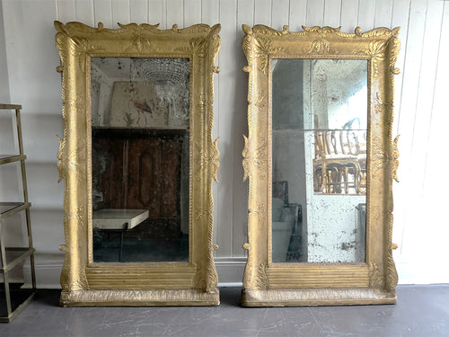 A Pair of Early 19th C Split Plate Gilt Wood Mirrors