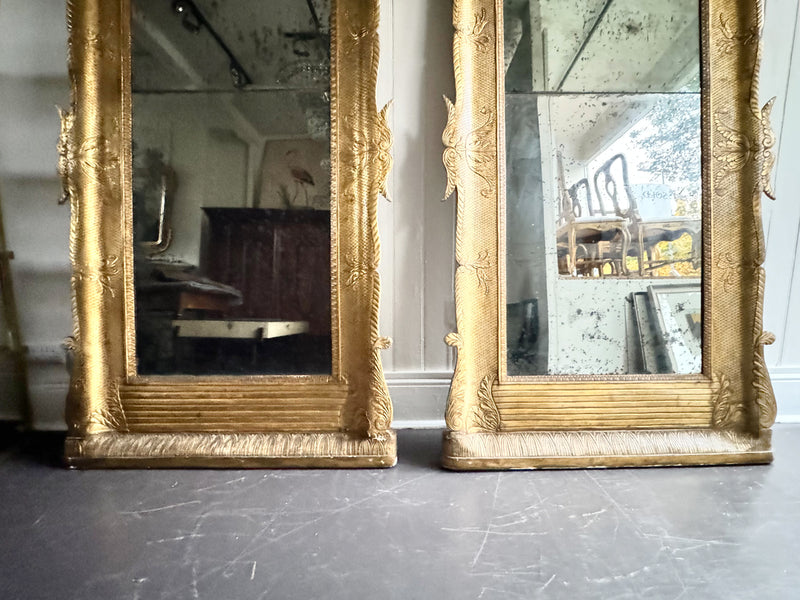 A Pair of Early 19th C Split Plate Gilt Wood Mirrors