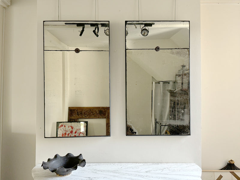 A Pair of 19th C French Split Plate Mirrors in Contemporary Black Frames