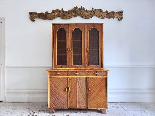 A 1950's Italian Glazed Rattan Bookcase Dresser