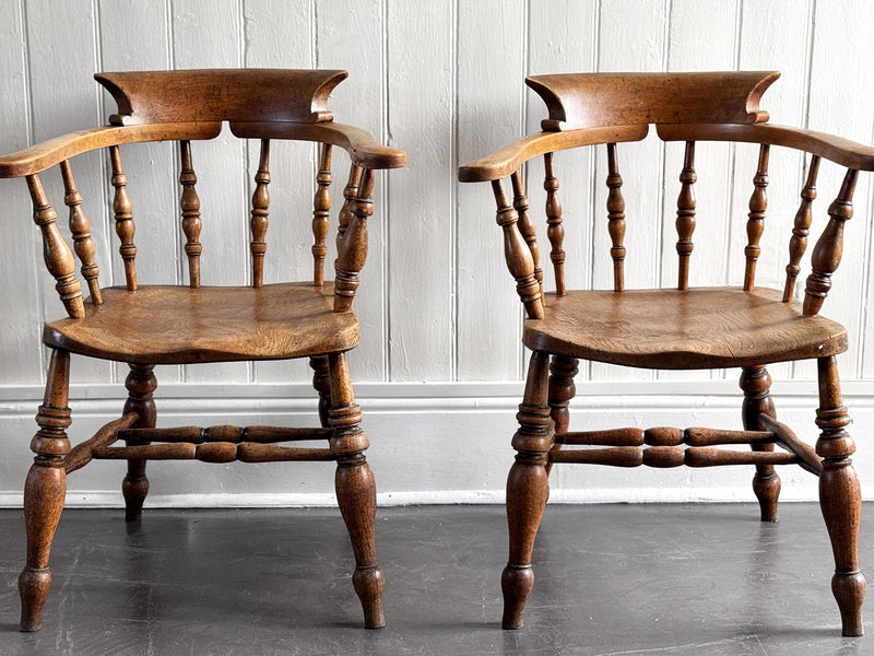 A Pair of Late 19th C Captain's Smokers Chairs