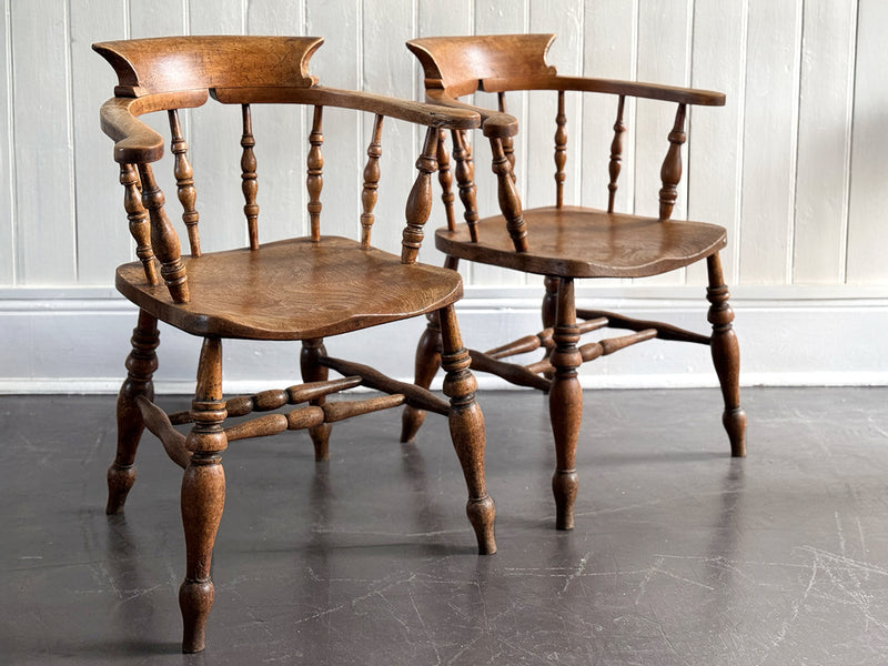A Pair of Late 19th C Captain's Smokers Chairs
