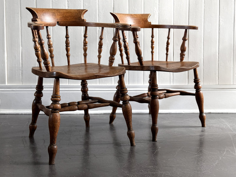 A Pair of Late 19th C Captain's Smokers Chairs