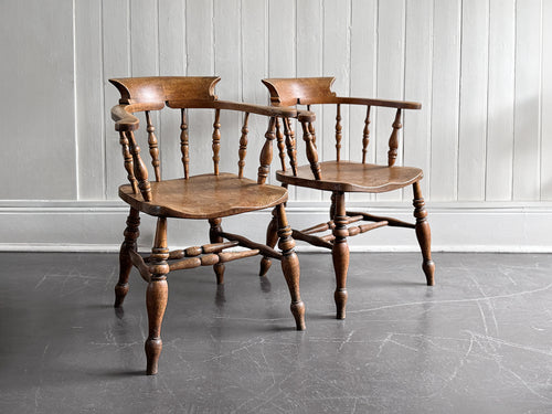 A Pair of Late 19th C Captain's Smokers Chairs