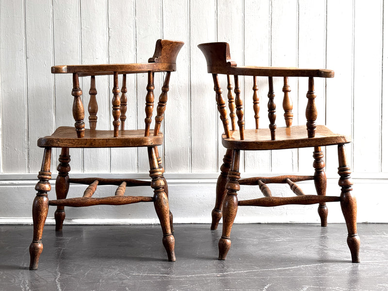 A Pair of Late 19th C Captain's Smokers Chairs