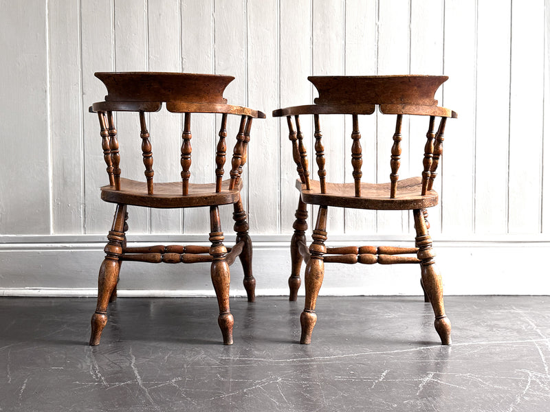 A Pair of Late 19th C Captain's Smokers Chairs