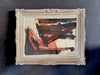 A Vintage French Abstract Red & Black Abstract Artwork in Montparnasse Frame