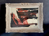 A Vintage French Abstract Red & Black Abstract Artwork in Montparnasse Frame