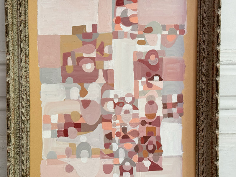 A 1950's Abstract Pale Pink Acrylic on Card in Montparnasse Frame II