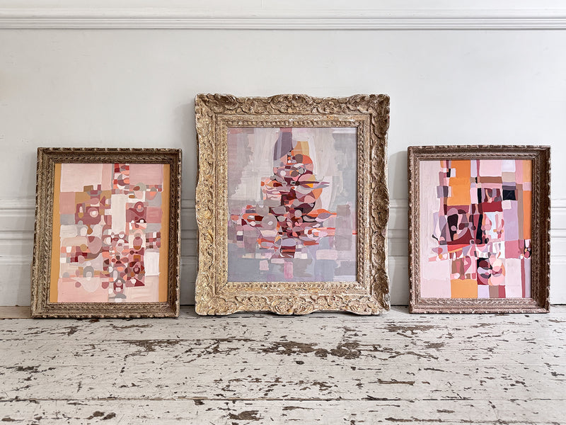 A 1950's Abstract Pale Pink Acrylic on Card in Montparnasse Frame II