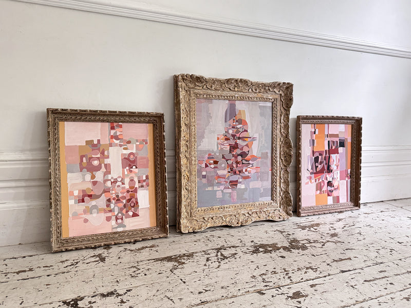 A 1950's Abstract Pale Pink Acrylic on Card in Montparnasse Frame II