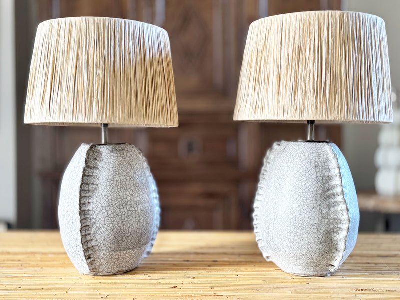 A Pair of Ceramic Crackle Lamps by Anna Scholz