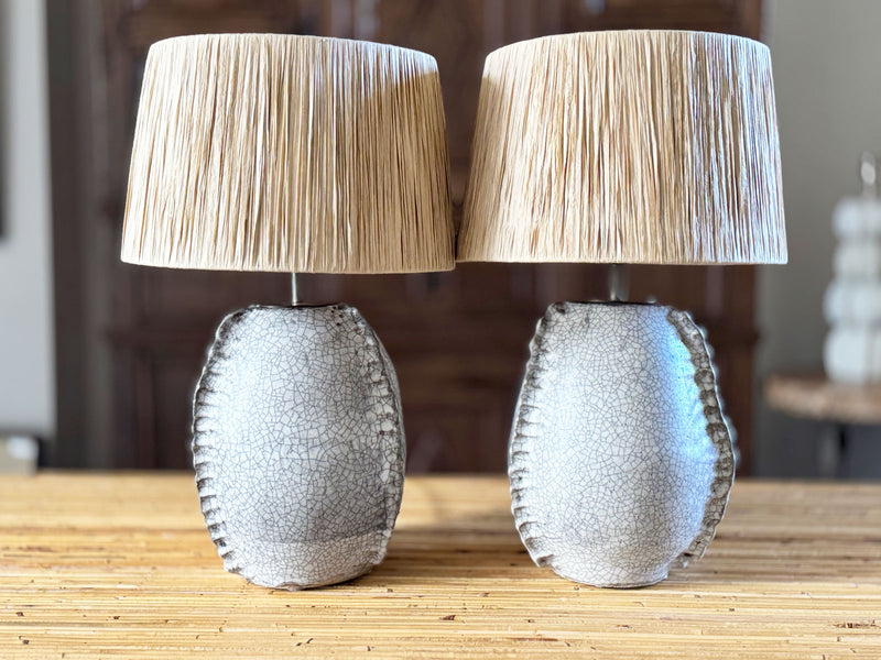 A Pair of Ceramic Crackle Lamps by Anna Scholz