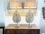 A Pair of Antique Italian Beaded Wreath Table Lights