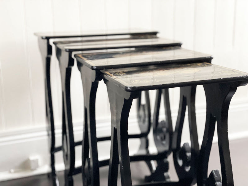 An Antique Nest of Black Lacquer Chinoiserie Tables