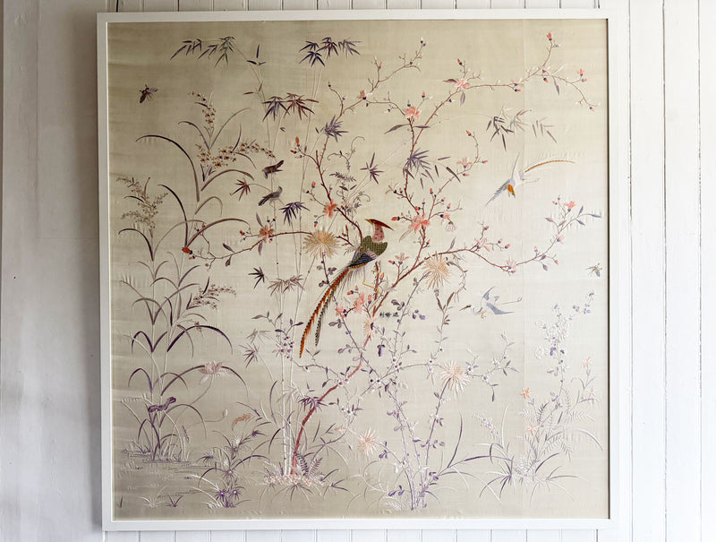 An Early 20th C Cantonese Silk Framed Embroidery