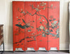 A Red Lacquered 1920's Chinese Export Four Panel Double Sided Screen