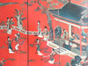 A Red Lacquered 1920's Chinese Export Four Panel Double Sided Screen