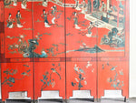 A Red Lacquered 1920's Chinese Export Four Panel Double Sided Screen