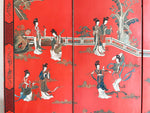 A Red Lacquered 1920's Chinese Export Four Panel Double Sided Screen