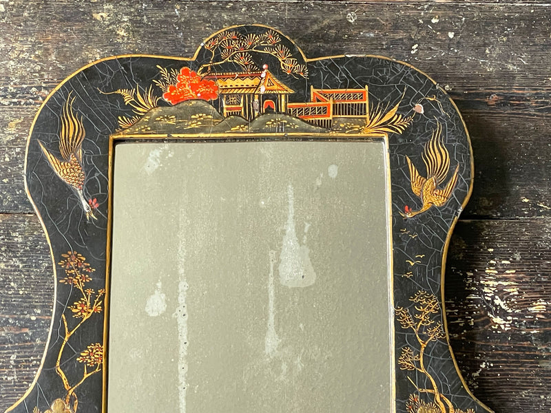 A Small Early 20th C Chinoiserie Lacquered Mirror