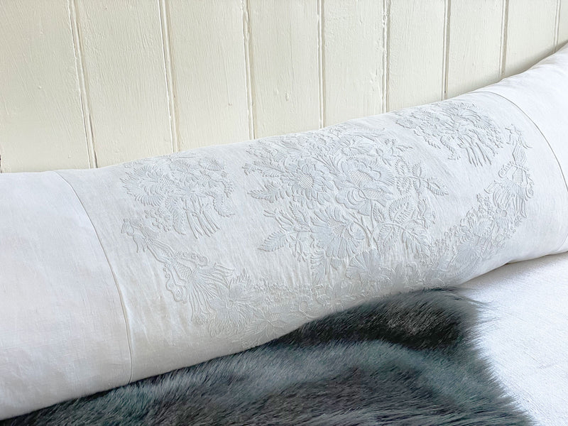 Antique French Appliqué Cornely on Linen Bolster II