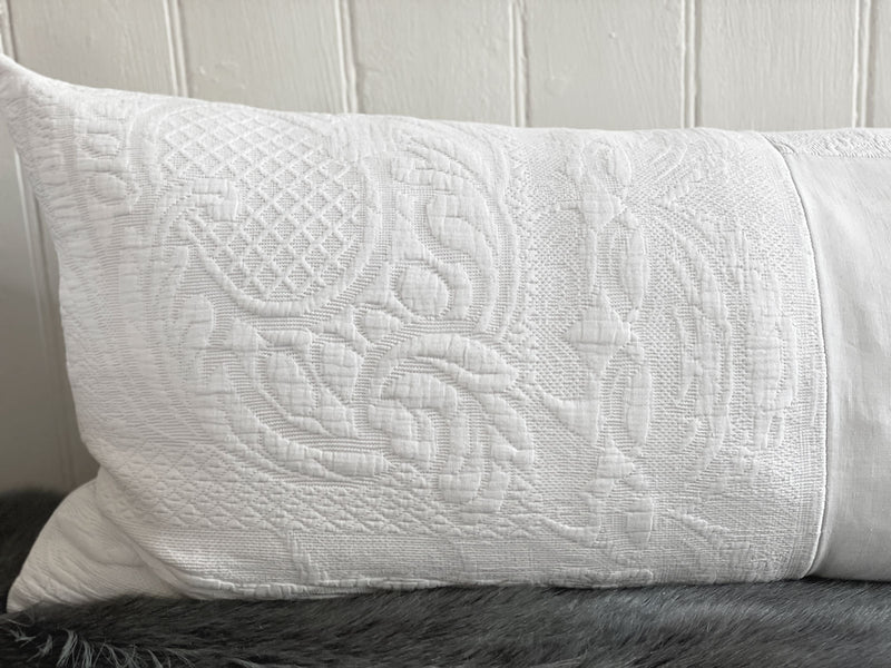 An Exceptional Antique French Monogrammed Bolster Cushion with Crown and 'VA' Monogram - VA-0823