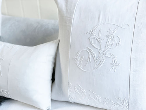 J - An Antique French Monogrammed 50cm 'J' Cushion