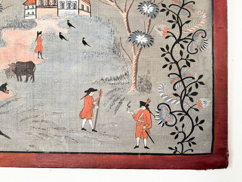 A Charming Early 19th C Painted Swedish Canvas