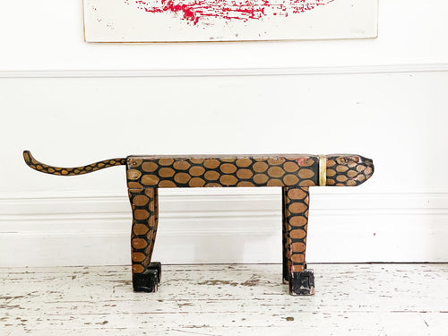 A Late 19th C Tibetan Painted Leopard Bench
