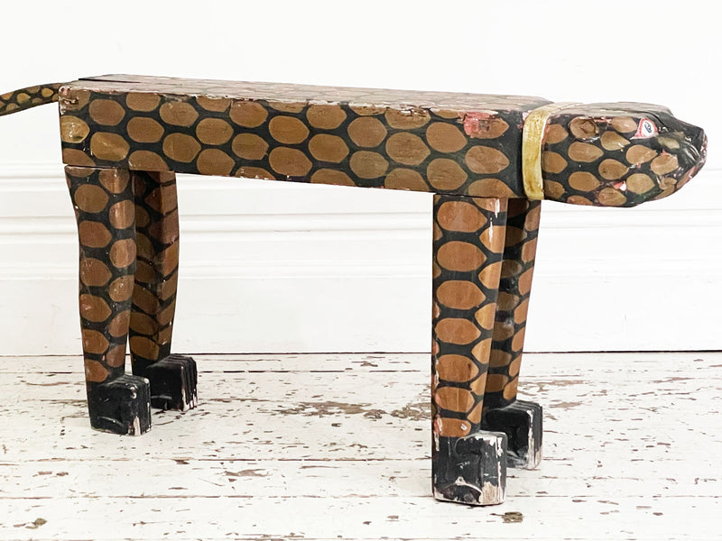A Late 19th C Tibetan Painted Leopard Bench