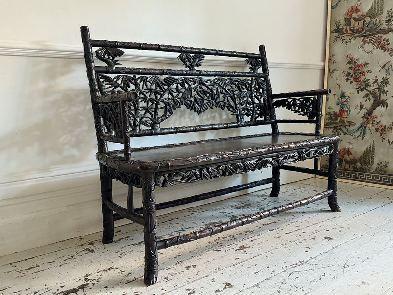 An Ornately Carved Late 19th C Chinese Hardwood Bench