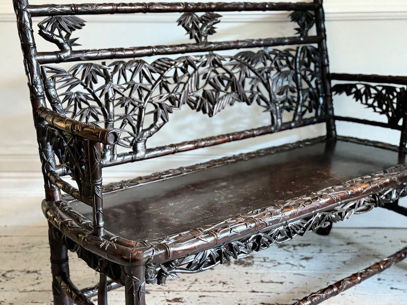 An Ornately Carved Late 19th C Chinese Hardwood Bench