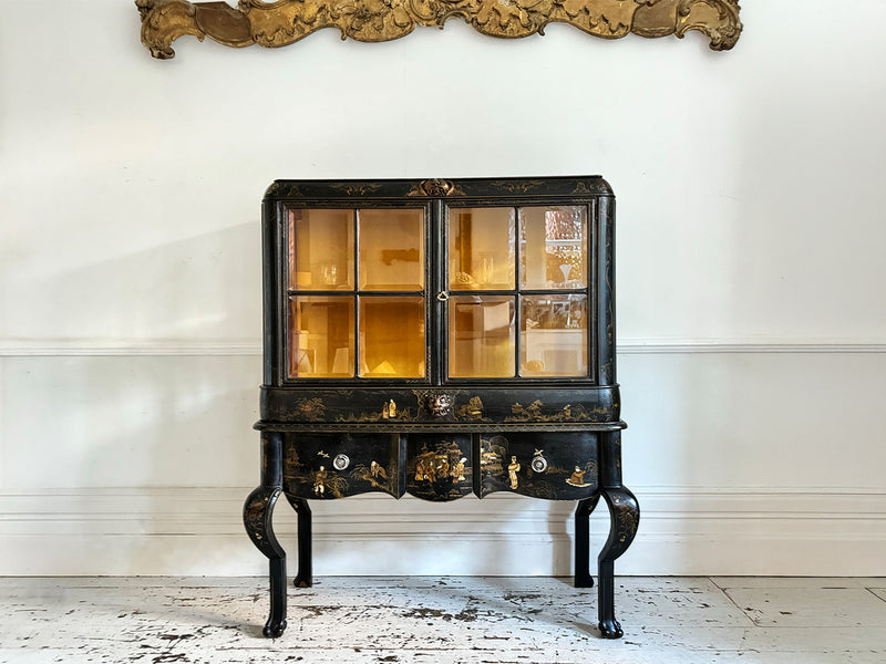 A Late 19th C Chinoiserie Lacquered & Glazed Cabinet on Stand