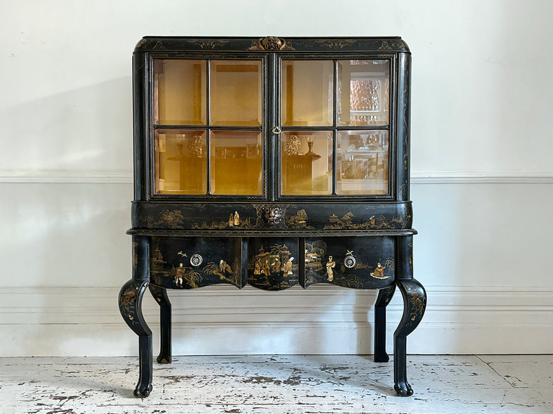 A Late 19th C Chinoiserie Lacquered & Glazed Cabinet on Stand