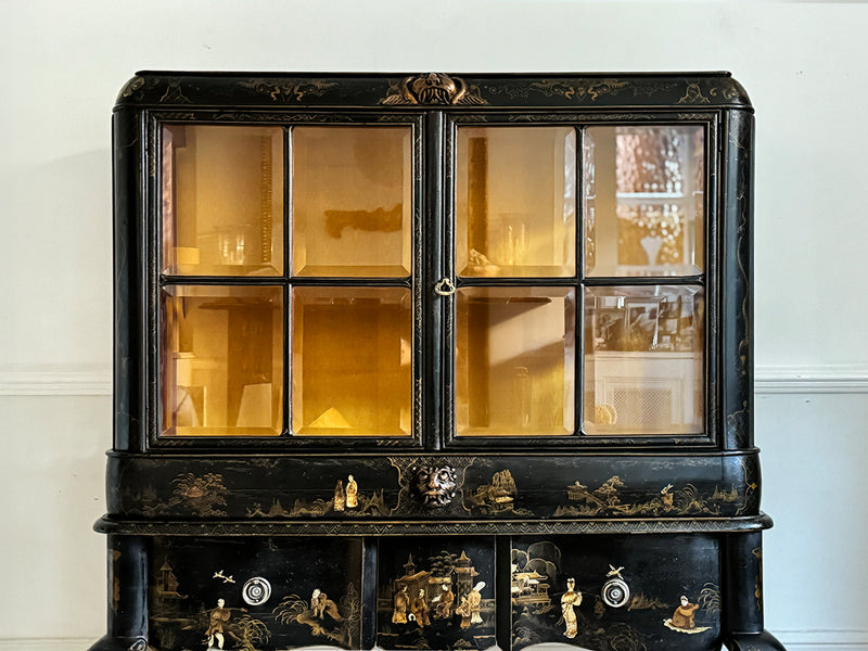 A Late 19th C Chinoiserie Lacquered & Glazed Cabinet on Stand