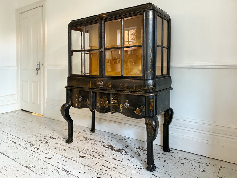 A Late 19th C Chinoiserie Lacquered & Glazed Cabinet on Stand